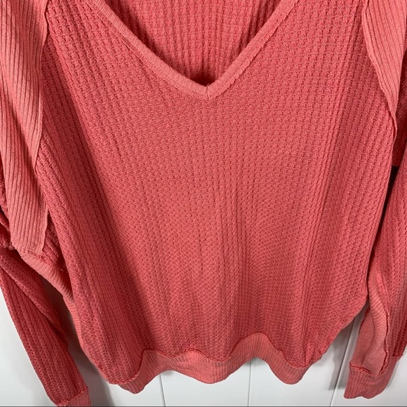 Free People Prairie Rose Pink Santa Clara Thermal V-neck Top Medium OB967840 - Picture 5 of 9